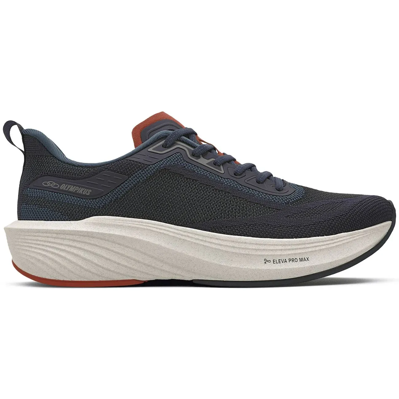 Tênis Olympikus Volta masculino marinho em vista lateral direita, mostrando cabedal em mesh e sola off-white com detalhes petróleo